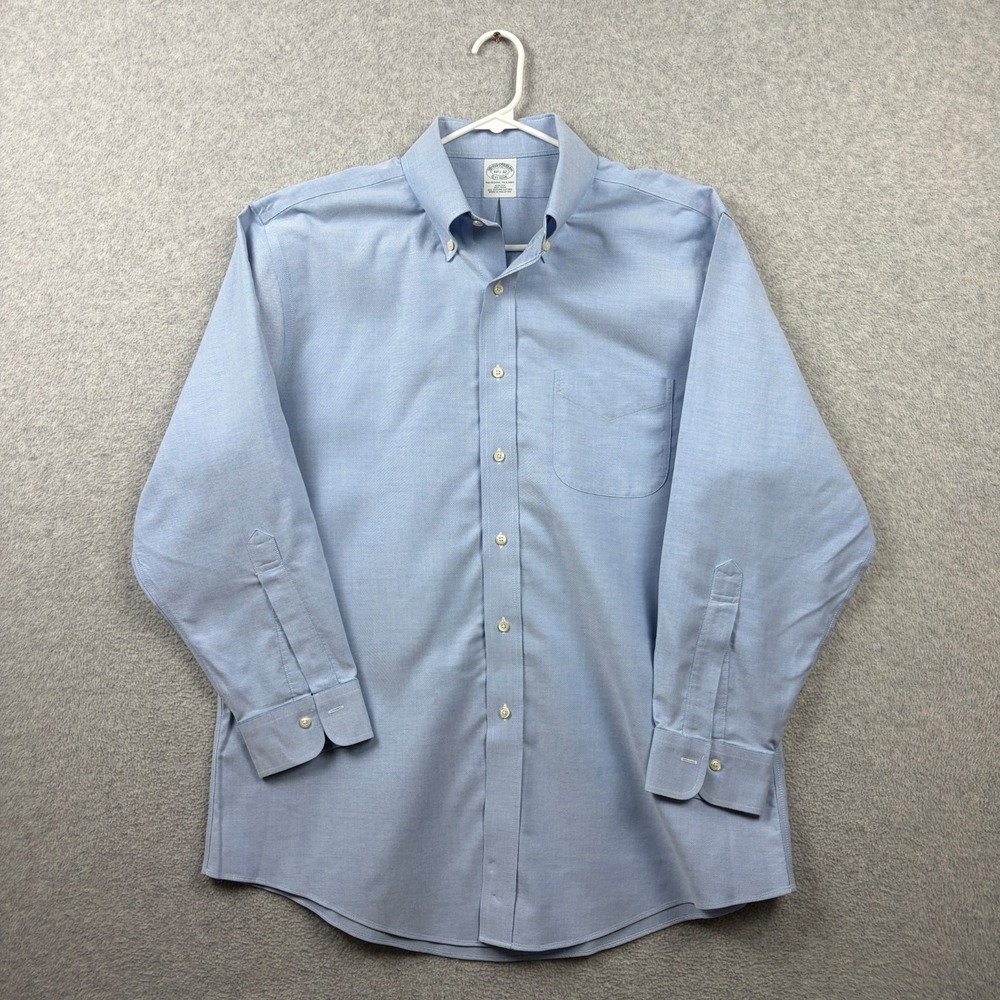 Brooks Brothers Shirt Mens 16.5 32 Blue Oxford OCBD Slim Fit Non Iron Supima Ivy